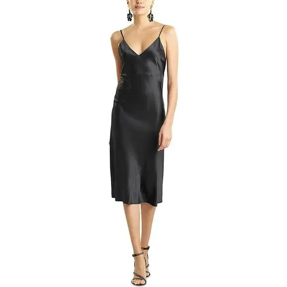 Natori Glamour Stretch Satin Nightgown Black, Size M 0236